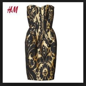 H&M Gold Black Brocade Cocktail Dress size 2
